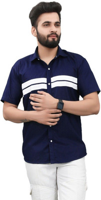 GAZZY CREATION Men Striped Casual Dark Blue Shirt