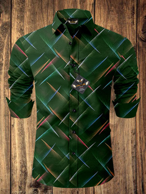 LAXBON Men Printed Party Green Shirt