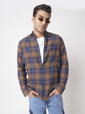 VASTRADO Men Self Design Casual Dark Blue, Brown Shirt