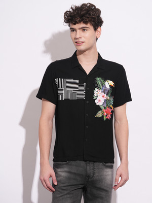 BEING HUMAN Men Graphic Print Casual Black Shirt