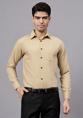 LENIA Men Solid Formal Beige Shirt