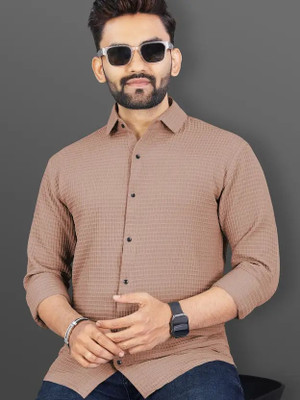 drezia Men Solid Casual Cream Shirt