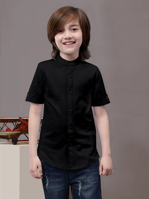 AVEXPORT Boys Solid Casual Black Shirt