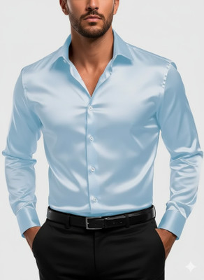 Voroxy Men Solid Casual Light Blue Shirt