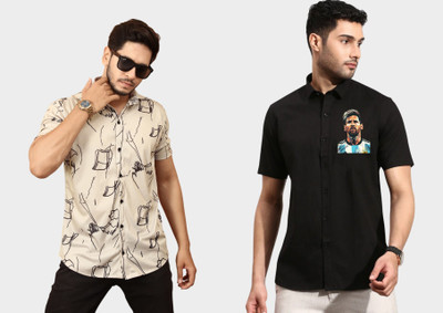 DADA IMPEX Men Printed Casual Brown, Black Shirt(Pack of 2)