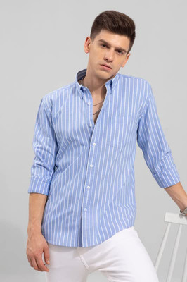 SilverBuck Men Striped Casual Light Blue Shirt