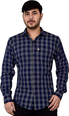 Marc Laurent Men Checkered Casual White, Blue Shirt