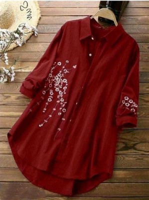 Vilak Women Embroidered Casual Maroon Shirt