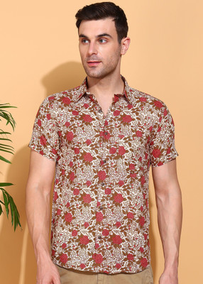 Yash Gallery Men Printed Casual Pink Shirt