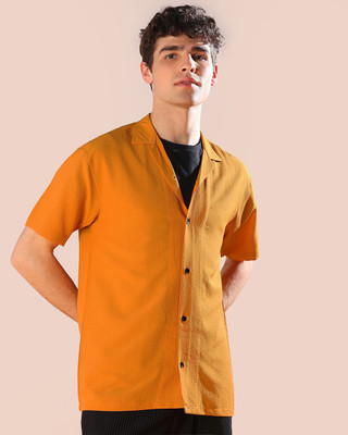INDICLUB Men Self Design Casual Yellow Shirt