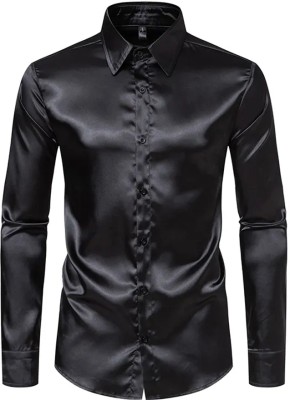 BABIRUSA Men Solid Casual Black Shirt