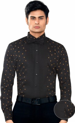 GlobalRang Men Printed, Polka Print, Embellished Party Black Shirt