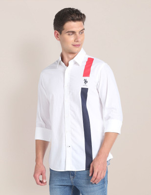 U.S. POLO ASSN. Men Striped Casual White Shirt