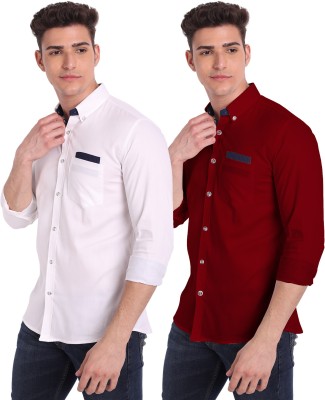 Vida Loca Men Solid Casual Maroon Shirt(Pack of 2)