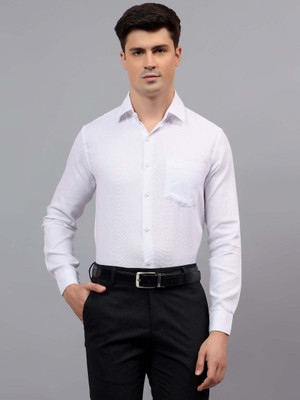 Apektra Men Self Design Casual White Shirt