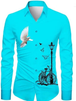 SOURAV FASHION Men Printed Formal Light Blue Shirt