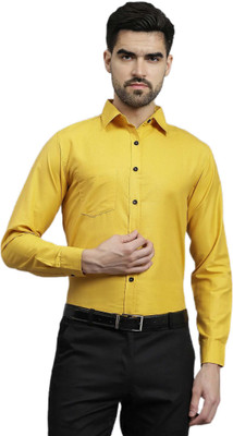 Navkanj Men Solid Formal Yellow Shirt