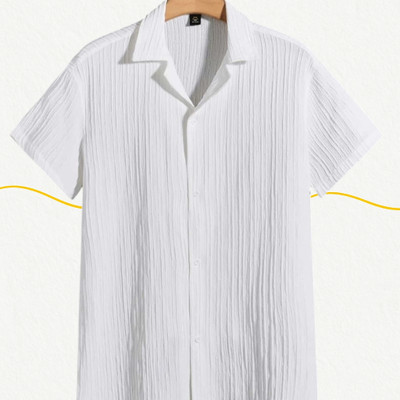 Looksky Men Self Design Casual White Shirt