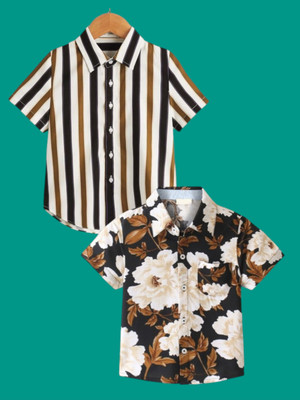 KILLER Boys Striped, Floral Print Casual Black Shirt(Pack of 2)