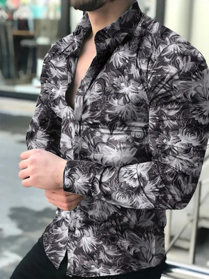 SHIMAK Men Printed Casual Black, White Shirt