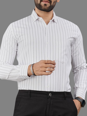 MILDIN Men Striped Formal White Shirt