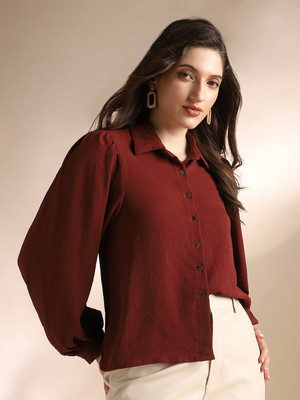 Globus Women Solid Formal Maroon Shirt