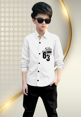 lvama Boys Printed Casual White Shirt