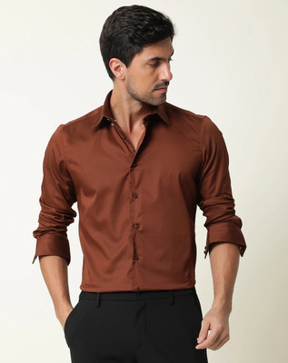 RARE RABBIT Men Solid Formal Brown Shirt
