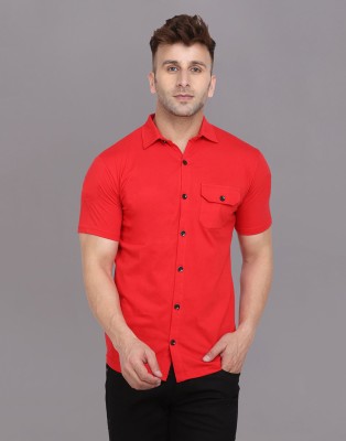 GEUM Men Solid Casual Red Shirt