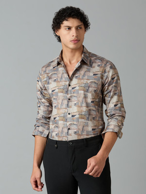 Mark & Albert Men Geometric Print Casual Beige Shirt