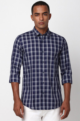 PETER ENGLAND Men Checkered Casual Dark Blue Shirt
