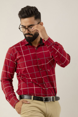 Surhi Men Checkered Formal Red Shirt