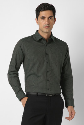 VAN HEUSEN Men Checkered Formal Dark Green Shirt
