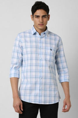 VAN HEUSEN Men Checkered Casual White, Blue Shirt