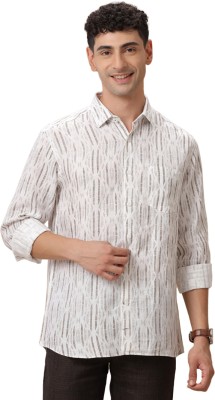 Linen Club Men Printed Casual Brown Shirt