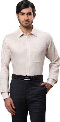 Raymond Men Checkered Formal Beige Shirt