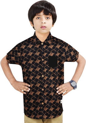 crane Boys Printed Casual Black, Brown Shirt