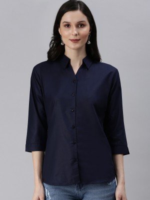 Showoff Women Solid Casual Dark Blue Shirt