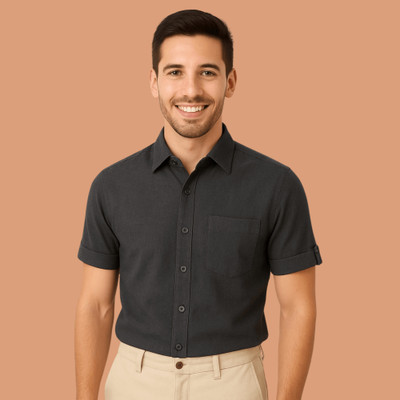 Garment Globe Men Solid Casual Black Shirt