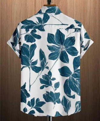 StellLIFESTYLE Trend Men Floral Print Casual Blue, White Shirt