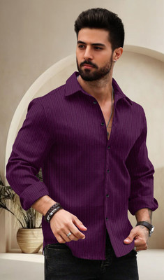 Growwax Men Self Design Casual Purple Shirt