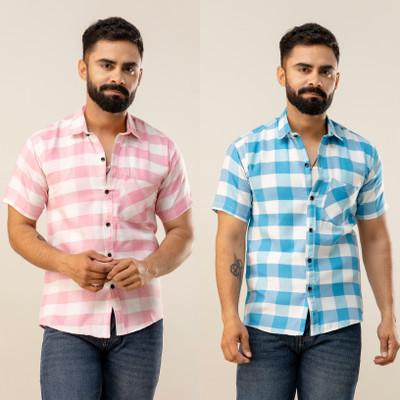 METRONAUT Men Checkered Casual Pink Shirt(Pack of 2)