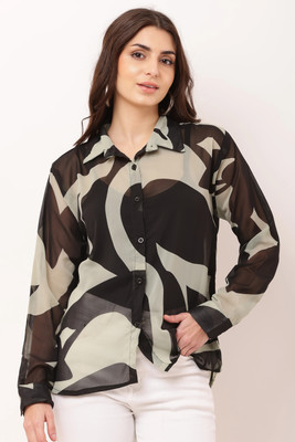 STYLE BEURUA Women Self Design Casual Black, White Shirt