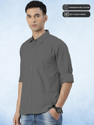 METRONAUT Men Solid Casual Grey Shirt