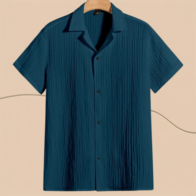 Jenil Fashion Men Self Design Casual Blue Shirt