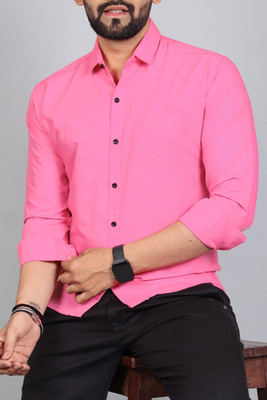 Qlonz Store Men Solid Casual Pink Shirt