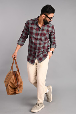 Tanip Men Checkered Casual Maroon Shirt
