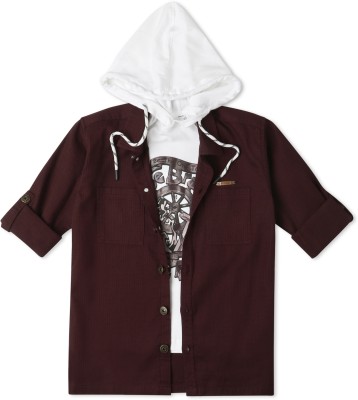 CAVIO Boys Solid Casual Maroon Shirt