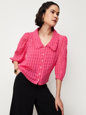 MAX Women Checkered Casual Pink Shirt