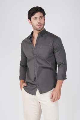 Klafter Men Solid Formal Grey Shirt